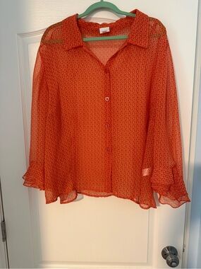 Studio C Orange Sheer Button-Front Blouse